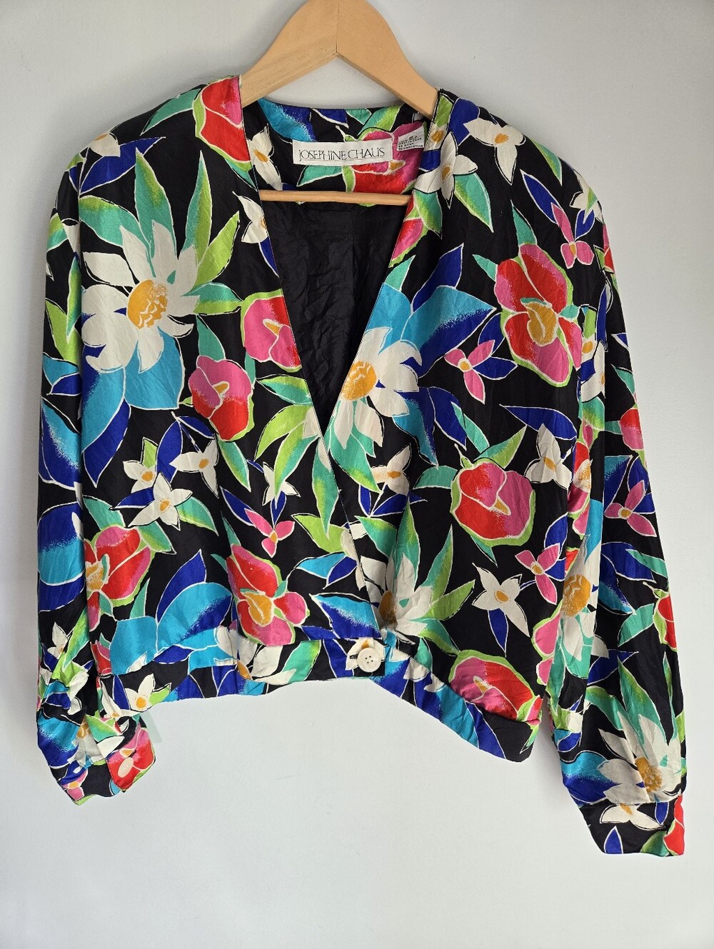 Vintage JOSEPHINE CHAUS Black Tropical Floral Silk Jacket
